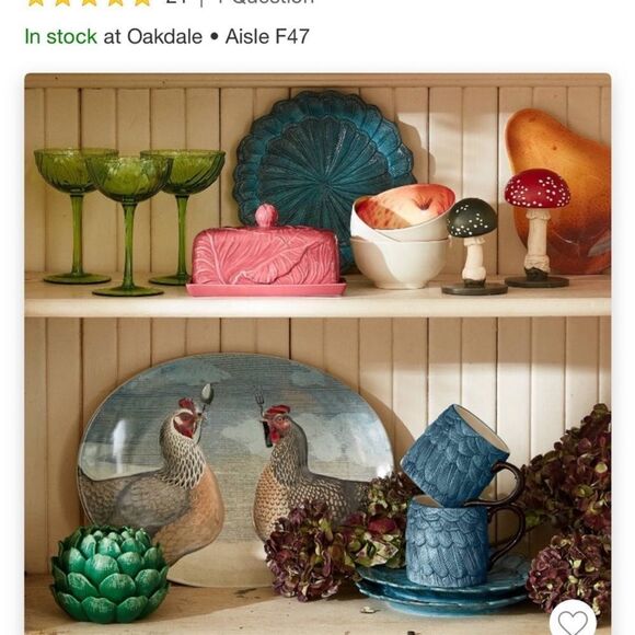 John Derian 1pc Stoneware Feather Salad Plate in Blue - Picture 6 of 11